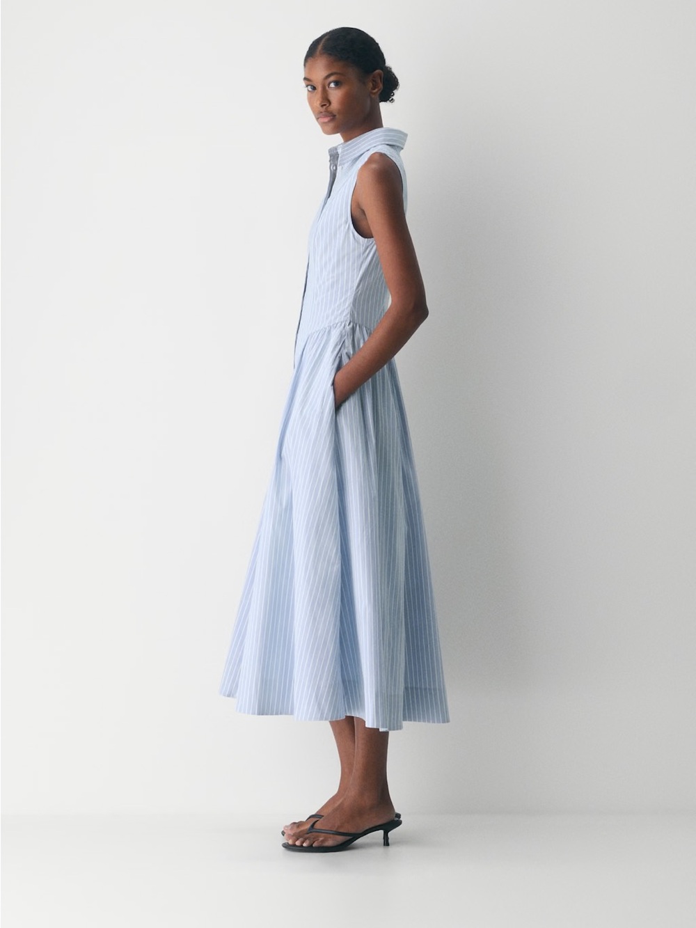 Aritzia Light Blue and White Striped Midi Dress